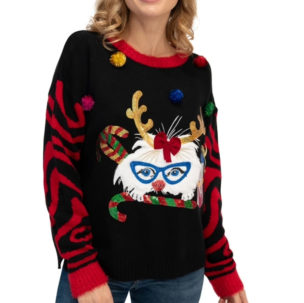 33 Degrees Red and Black Sweater Ugly Christmas Sweater